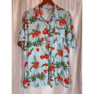 Superman Hawaiian Shirt XL Light Blue Floral Palm Tree Tropical Vacation